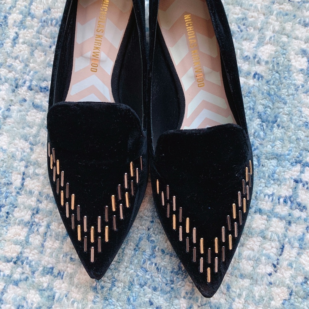 NEW Nicholas Kirkwood Black Velvet Beya Flats 36.5